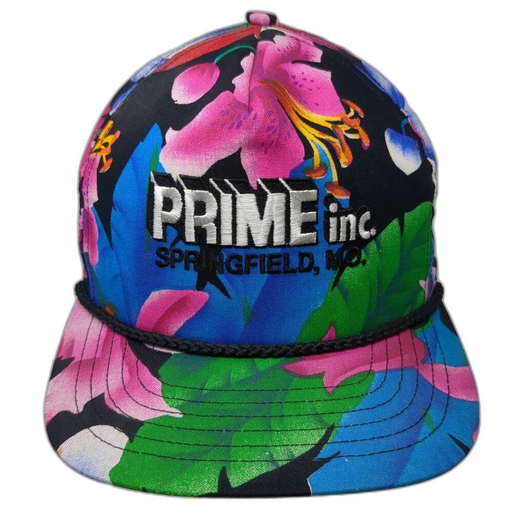 Prime Inc 5 Panel Black Floral Hat One Size Snapback Rope Springfield MO Logo